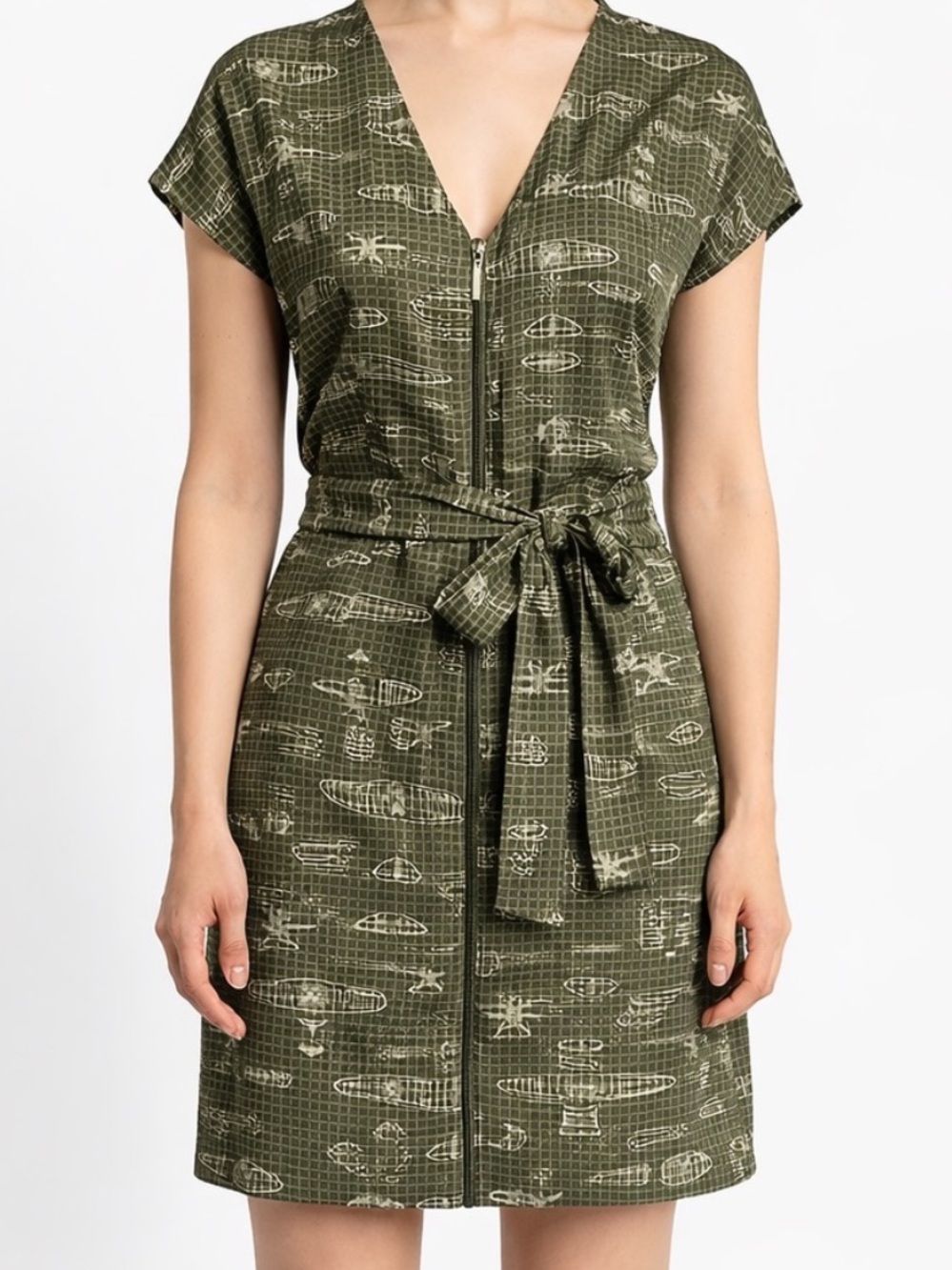 🇨🇦 COP.COPINE Ermaty Blueprint Print Zip Dress Size M